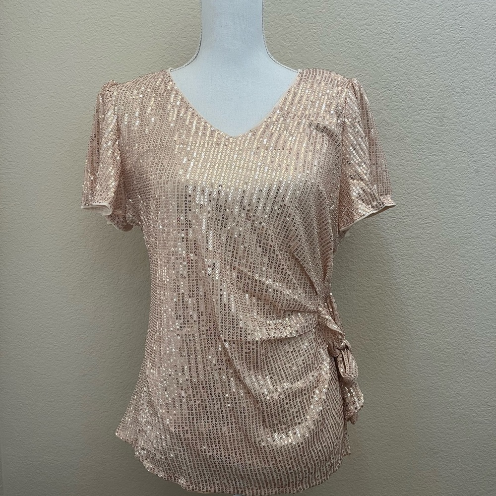 Grace Karin Sequin Tie Peplum Blouse
